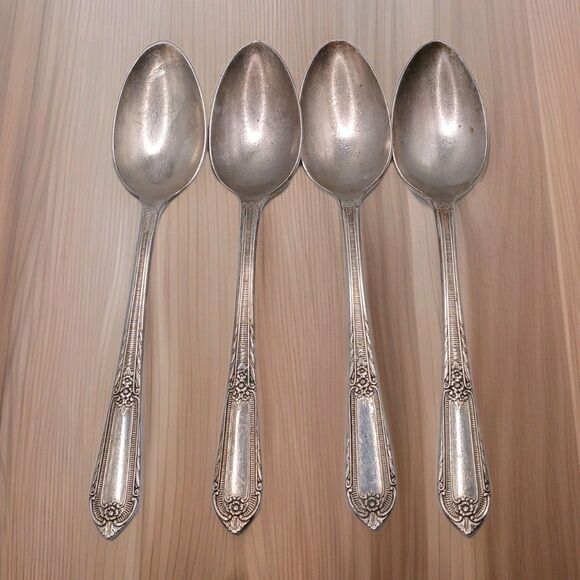 Lot Of 4 Antique 6" Wm Rogers Cotillion Silverplate Flatware IS Serving Spoons - Picture 1 of 12